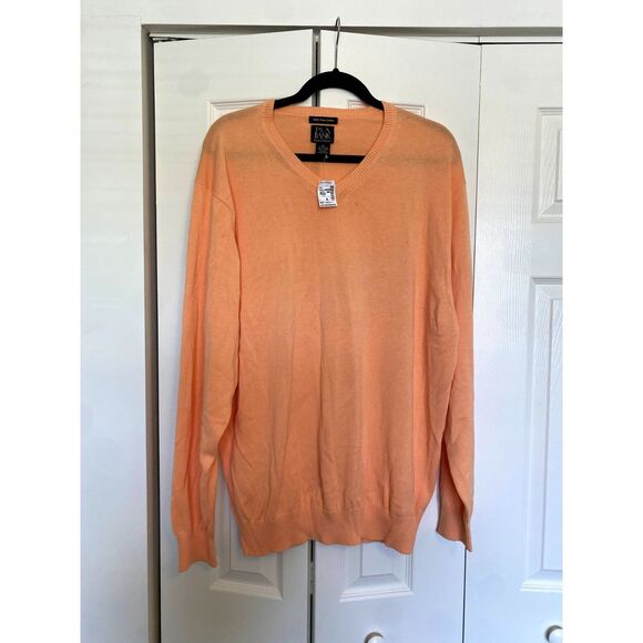 Jos. A. Bank NWT V-Neck Cotton Sweater in Peach Orange, Size XL - Picture 1 of 6